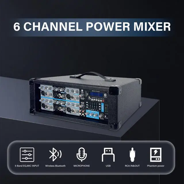 Alt view image 3 of 4 - PRORECK MX16 6-Channel 2000w Professional Audio Mixer with USB Interface, Bluetooth, Effect Controller, 15V Phantom Power. Ideal for Studio Recording, Live Performances, DJs, Bands, Party, Wedding