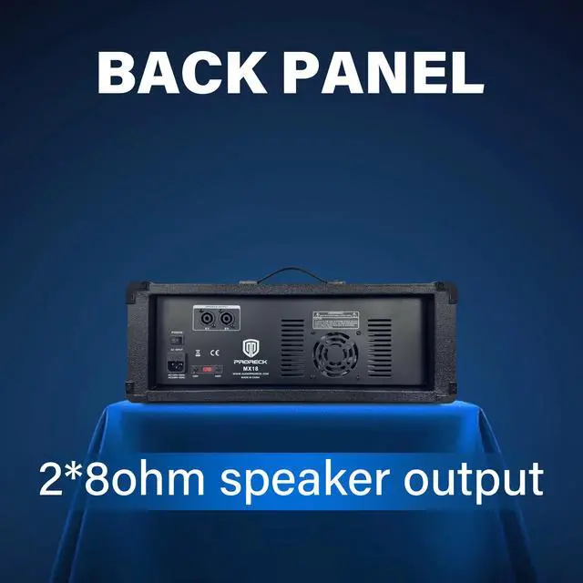 Alt view image 4 of 4 - Proreck MX18 8-Channel 2400w Professional Audio Mixer with USB Interface, Bluetooth, Effect Controller, and 15V Phantom Power.Ideal for Studio Recording, Live Performances, DJs, Bands, Party, Wedding