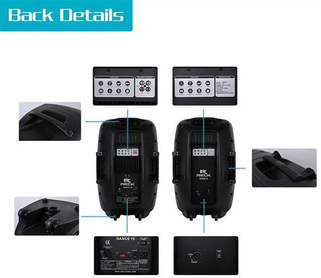 Alt view image 4 of 7 - Proreck Dance 15 Portable 15-Inch 2000 Watt 2-Way Powered PA Speaker System Combo Set with Bluetooth/USB/SD Card Reader/FM Radio/Remote Control/LED Light