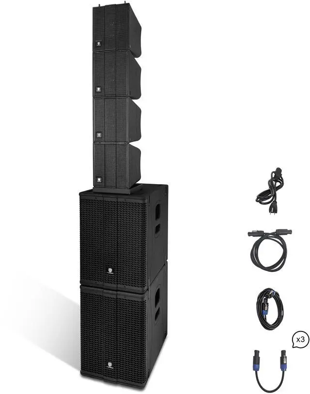 PRORECK Stage Pro 12 8000W Powerful PA Speaker System with 4 Line Array Speakers, Dual 12" Subwoofer, 3 DSP Presets, TWS Bluetooth, Sound, Ideal for DJs, Weddings, Meetings, Live Events