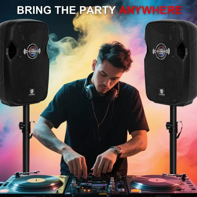 Alt view image 7 of 7 - PRORECK Impact 8 8-Inch Stereo Speakers, 600W Peak Power Bluetooth PA Speaker System with Wired Microphone, Speaker Stands & Remote  Portable DJ Speaker for Parties, Events, Karaoke, Outdoor Use