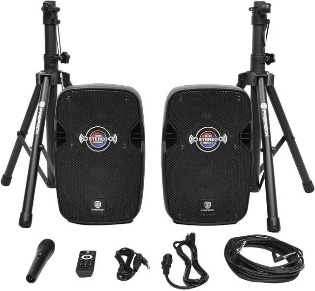 Alt view image 2 of 7 - PRORECK Impact 8 8-Inch Stereo Speakers, 600W Peak Power Bluetooth PA Speaker System with Wired Microphone, Speaker Stands & Remote  Portable DJ Speaker for Parties, Events, Karaoke, Outdoor Use