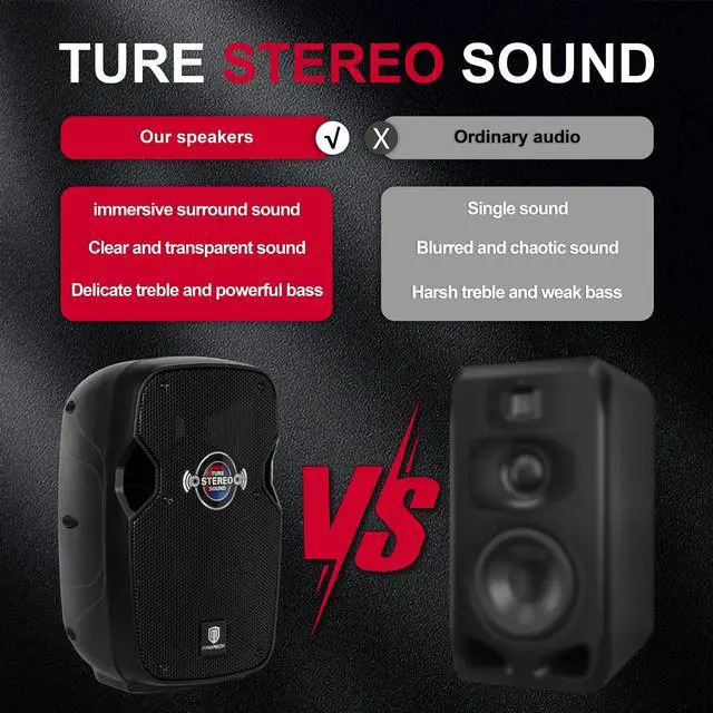 Alt view image 4 of 7 - PRORECK Impact 8 8-Inch Stereo Speakers, 600W Peak Power Bluetooth PA Speaker System with Wired Microphone, Speaker Stands & Remote  Portable DJ Speaker for Parties, Events, Karaoke, Outdoor Use