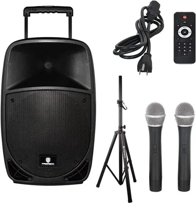 Main image of PRORECK Freedom 12" 500W Rechargeable Wireless Bluetooth Speaker w/ 2 Mics - USB/SD Reader, FM Radio, Remote - Portable PA System for DJ Karaoke Party