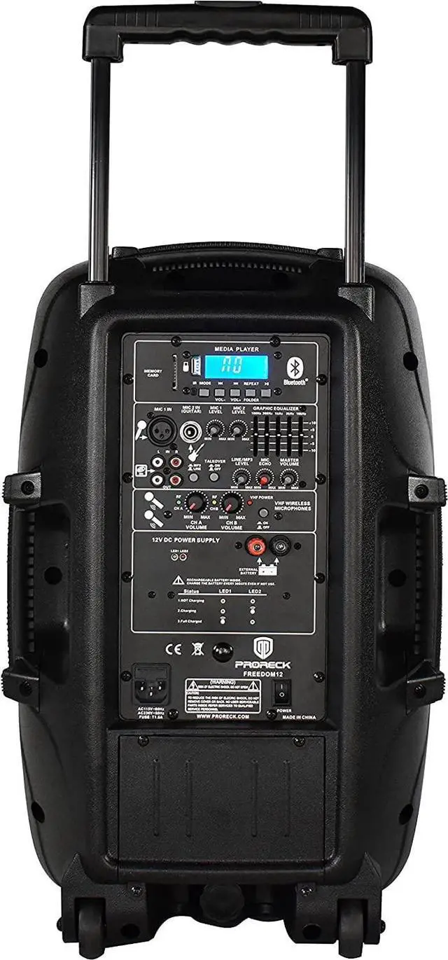 Alt view image 3 of 6 - PRORECK Freedom 12" 500W Rechargeable Wireless Bluetooth Speaker w/ 2 Mics - USB/SD Reader, FM Radio, Remote - Portable PA System for DJ Karaoke Party