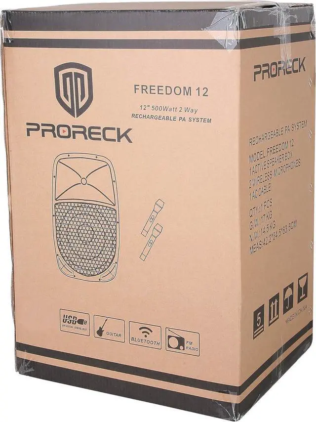 Alt view image 6 of 6 - PRORECK Freedom 12" 500W Rechargeable Wireless Bluetooth Speaker w/ 2 Mics - USB/SD Reader, FM Radio, Remote - Portable PA System for DJ Karaoke Party