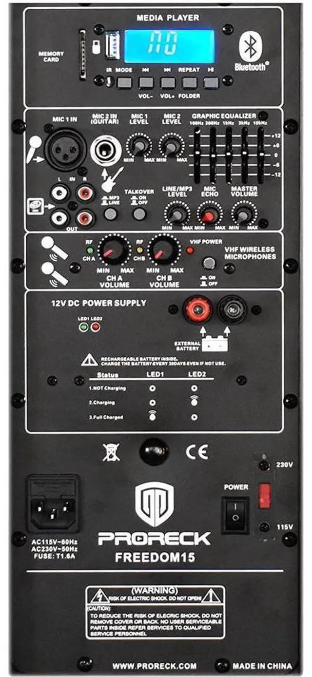 Alt view image 3 of 6 - PRORECK Freedom 15" 800W 2-Way Powered PA Speaker w/ Speaker Stand & Wireless Mics - Rechargeable, Bluetooth, USB/SD Reader, FM Radio, Remote