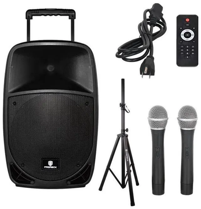 Alt view image 2 of 6 - PRORECK Freedom 15" 800W 2-Way Powered PA Speaker w/ Speaker Stand & Wireless Mics - Rechargeable, Bluetooth, USB/SD Reader, FM Radio, Remote
