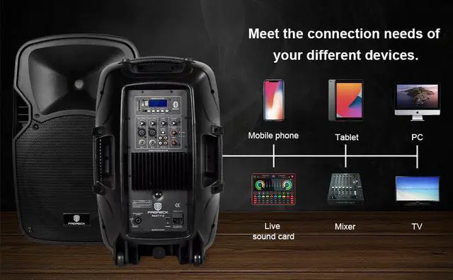 Alt view image 4 of 7 - PRORECK Party 12 1000W Powered PA Speaker System Combo w/ Bluetooth, USB/SD/FM, Remote and speaker Stands - 12" 2-Way (Pair)