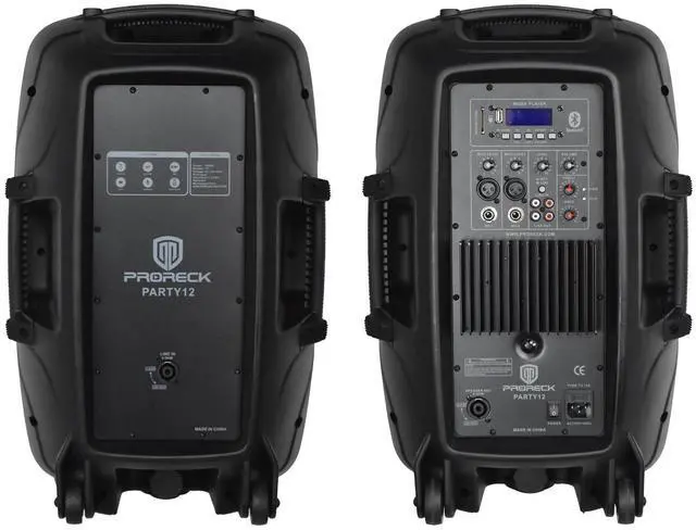 Alt view image 3 of 7 - PRORECK Party 12 1000W Powered PA Speaker System Combo w/ Bluetooth, USB/SD/FM, Remote and speaker Stands - 12" 2-Way (Pair)