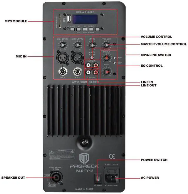 Alt view image 2 of 7 - PRORECK Party 12 1000W Powered PA Speaker System Combo w/ Bluetooth, USB/SD/FM, Remote and speaker Stands - 12" 2-Way (Pair)
