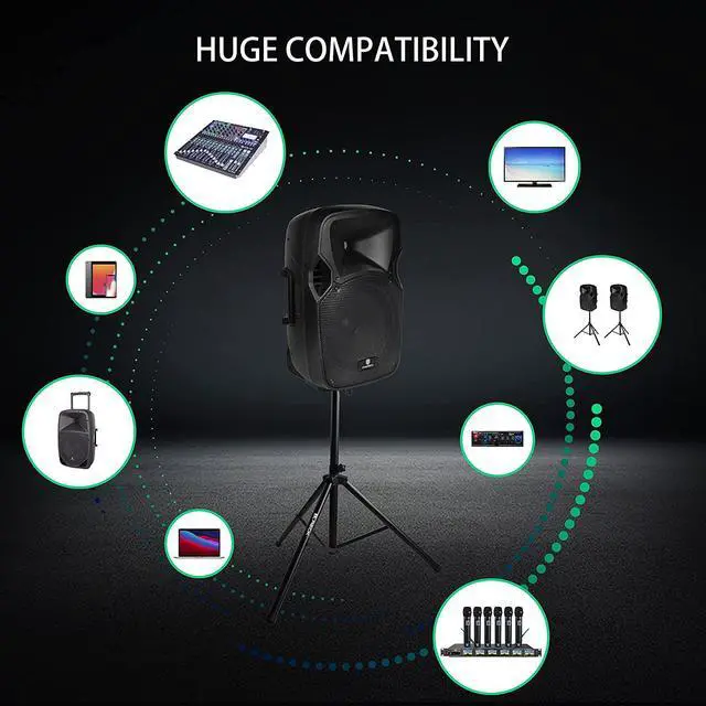 Alt view image 5 of 7 - PRORECK Party 12 1000W Powered PA Speaker System Combo w/ Bluetooth, USB/SD/FM, Remote and speaker Stands - 12" 2-Way (Pair)