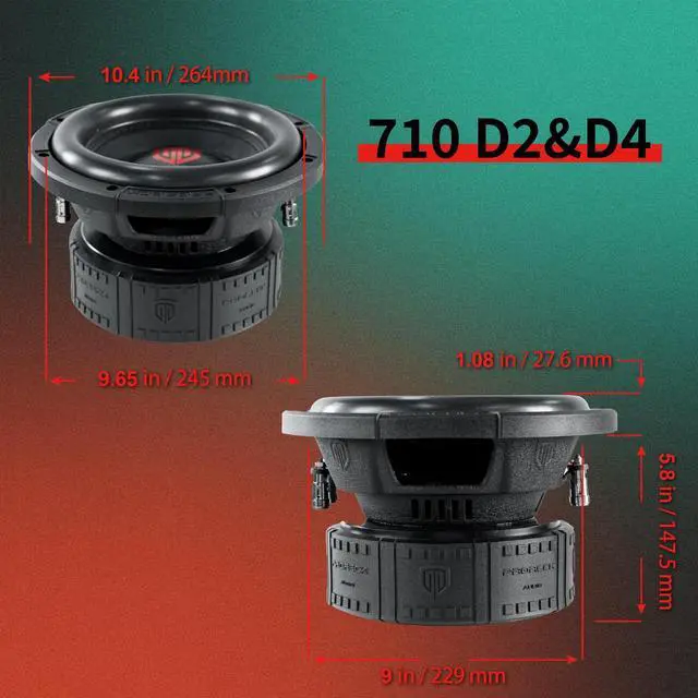 Alt view image 5 of 6 - PRORECK Car Subwoofer 7Series 10inch 1800W Max,800W RMS, Dual Voice Coil, Subwoofer for Car Audio Systems(1 Pair) (10Dual 4Ohm x 2)