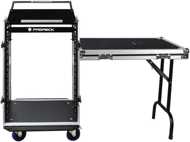 Main image of PRORECK 16U Rack/Road Case with Slant Mixer Top, One Side Table and Casters, 20'' Rackable Depth, Plywood, 16U Installation Size, Pro Stage Performance