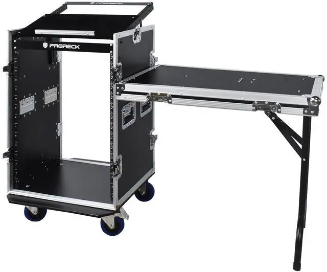 Alt view image 2 of 6 - PRORECK 16U Rack/Road Case with Slant Mixer Top, One Side Table and Casters, 20'' Rackable Depth, Plywood, 16U Installation Size, Pro Stage Performance