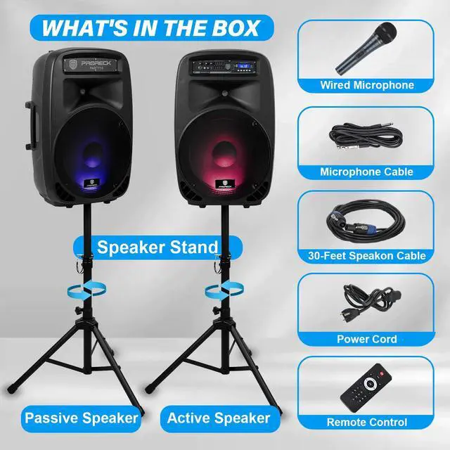 Alt view image 5 of 7 - PRORECK New Party 15 15-Inch 2-Way Powered PA Speaker System Combo Set with Bluetooth/USB/SD Card Reader/FM Radio/Remote Control/Speaker Stand