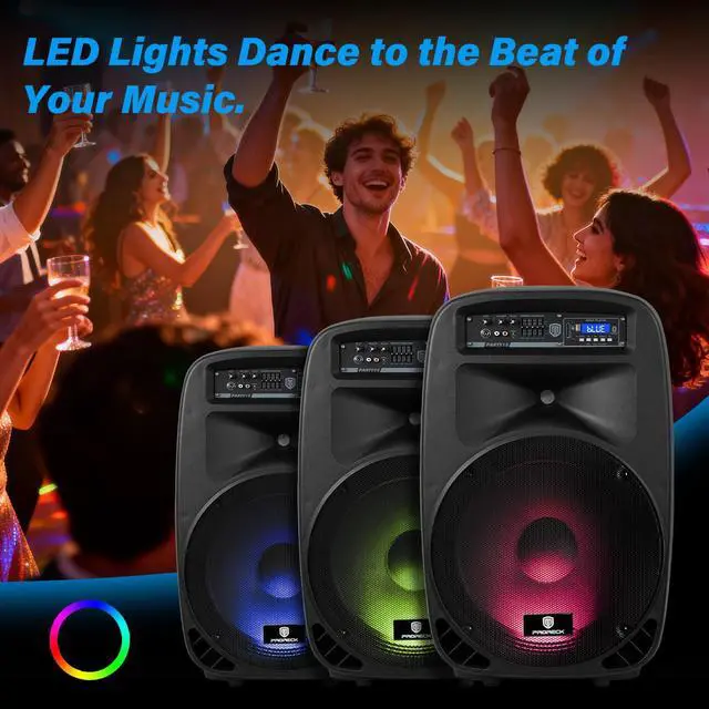 Alt view image 6 of 7 - PRORECK New Party 15 15-Inch 2-Way Powered PA Speaker System Combo Set with Bluetooth/USB/SD Card Reader/FM Radio/Remote Control/Speaker Stand