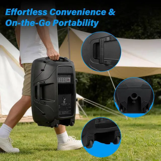 Alt view image 7 of 7 - PRORECK New Party 15 15-Inch 2-Way Powered PA Speaker System Combo Set with Bluetooth/USB/SD Card Reader/FM Radio/Remote Control/Speaker Stand