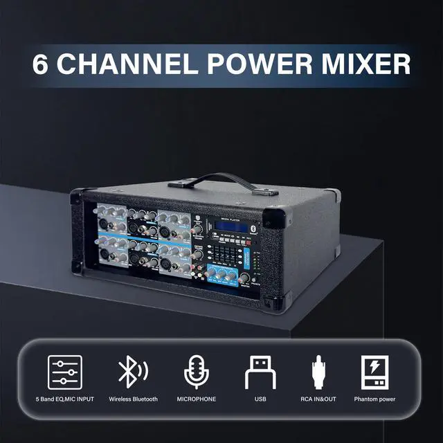 Alt view image 3 of 5 - PRORECK Delta 156 2000W Bluetooth PA Speaker System with 6-Channel Powered Mixer, 2 15-Inch Passive Speakers, Stands, Reverb Effects, 15V Phantom Power. Perfect for DJs, Bands, Karaoke, Live Events.