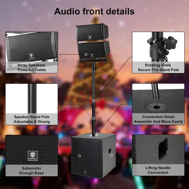Alt view image 2 of 6 - RECK 6000W P.M.P.O Stereo 15-inch Powered PA Speaker System DJ Combo Set, 4 Line Array Speakers and Two 15 inch Subwoofers with Bluetooth/USB/SD Card/Remote Control for Party DJ Wedding Meeting