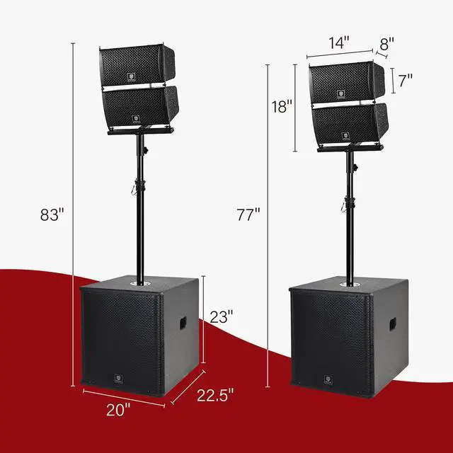 Alt view image 6 of 6 - RECK 6000W P.M.P.O Stereo 15-inch Powered PA Speaker System DJ Combo Set, 4 Line Array Speakers and Two 15 inch Subwoofers with Bluetooth/USB/SD Card/Remote Control for Party DJ Wedding Meeting