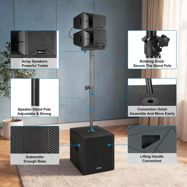 Alt view image 4 of 7 - PRORECK Stage 215 7000W PA System, Dual 15" Subwoofers, 4x6.5 Line Array