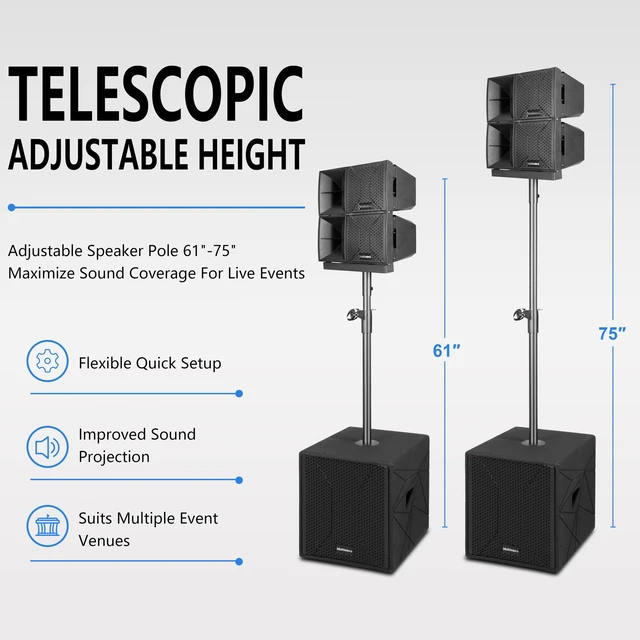 Alt view image 6 of 7 - PRORECK Stage 215 7000W PA System, Dual 15" Subwoofers, 4x6.5 Line Array