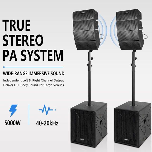 Alt view image 2 of 7 - PRORECK Stage 212 5000W P.M.P.O PA System, Dual 12" Subwoofers 8 Line Array