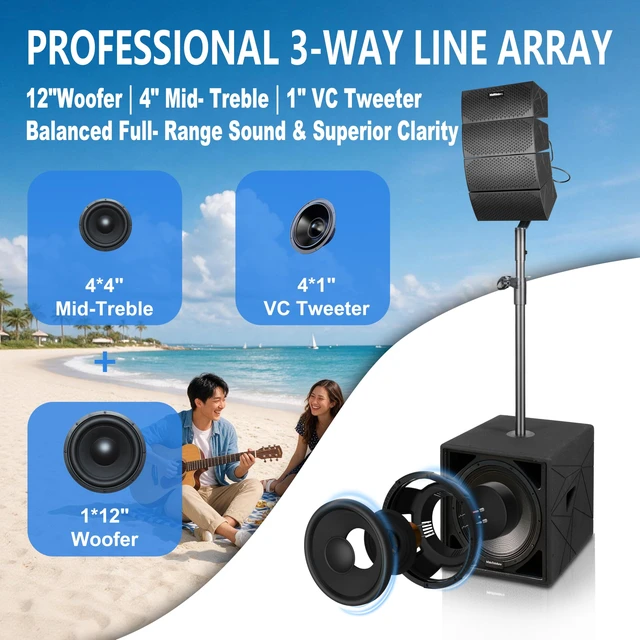 Alt view image 4 of 7 - PRORECK Stage 212 5000W P.M.P.O PA System, Dual 12" Subwoofers 8 Line Array