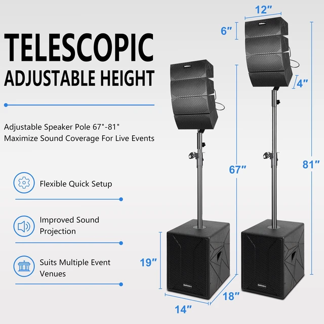 Alt view image 5 of 7 - PRORECK Stage 212 5000W P.M.P.O PA System, Dual 12" Subwoofers 8 Line Array