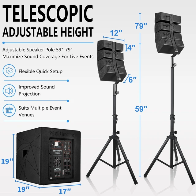 Alt view image 5 of 6 - PRORECK Stage 15 4000W Powered DJ PA System, 15'' Subwoofer, 8 Line Array