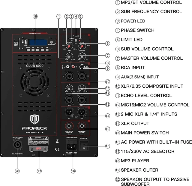 Alt view image 2 of 6 - PRORECK Club 6000 15-inch 6000W P.M.P.O Stereo PA Speaker System Combo Set 4 Line Array Speakers, 2 15-inch Subwoofers with Bluetooth/USB Read/SD Card/Remote Control, for Party DJ Wedding Meeting