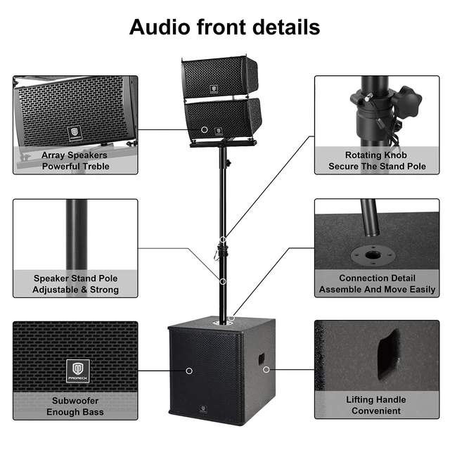 Alt view image 3 of 6 - PRORECK Club 6000 15-inch 6000W P.M.P.O Stereo PA Speaker System Combo Set 4 Line Array Speakers, 2 15-inch Subwoofers with Bluetooth/USB Read/SD Card/Remote Control, for Party DJ Wedding Meeting