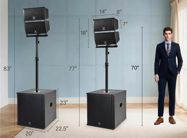 Alt view image 4 of 6 - PRORECK Club 6000 15-inch 6000W P.M.P.O Stereo PA Speaker System Combo Set 4 Line Array Speakers, 2 15-inch Subwoofers with Bluetooth/USB Read/SD Card/Remote Control, for Party DJ Wedding Meeting