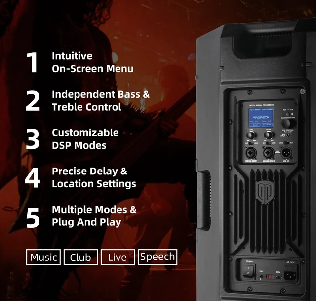 Alt view image 2 of 7 - PRORECK PR-915D 1500W Powered Bluetooth PA Speaker, 15-Inch 3-Channel DSP Speaker with Wireless TWS Pairing, for DJ, Live Sound, Party, and Stage Performance