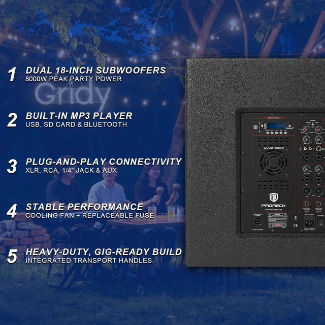 Alt view image 4 of 7 - PRORECK Club 8000W P.M.P.O Powered PA Speaker System, 6 Line Array Speakers & 2PCS 18 Inch Subwoofers, Bluetooth USB SD Card Audio System with Remote Control for Wedding Church Conference Stage Party