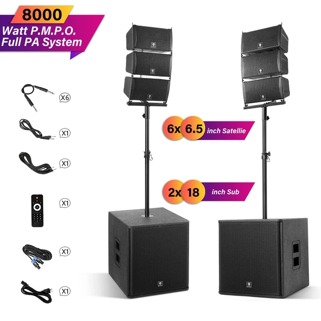 Alt view image 7 of 7 - PRORECK Club 8000W P.M.P.O Powered PA Speaker System, 6 Line Array Speakers & 2PCS 18 Inch Subwoofers, Bluetooth USB SD Card Audio System with Remote Control for Wedding Church Conference Stage Party