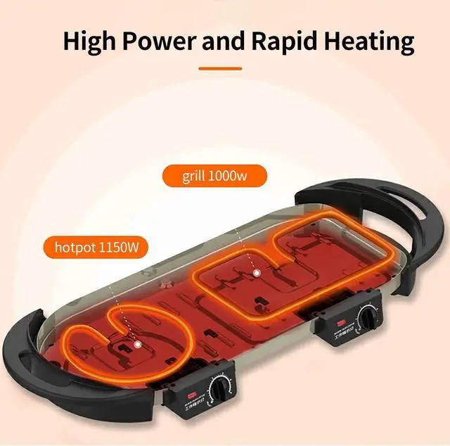 Alt view image 3 of 7 - Liven Electric Grill With Hot Pot,Multifunctional Indoor Teppanyaki Grill/Korean BBQ/Shabu Shabu Hot Pot,Separate Temperature Control,3.6L Capacity for 2-10 People,SK-J6868