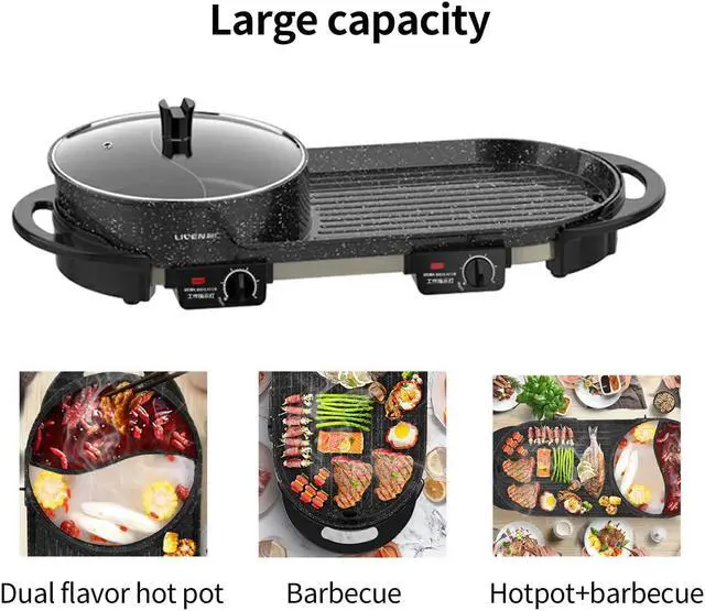 Alt view image 7 of 7 - Liven Electric Grill With Hot Pot,Multifunctional Indoor Teppanyaki Grill/Korean BBQ/Shabu Shabu Hot Pot,Separate Temperature Control,3.6L Capacity for 2-10 People,SK-J6868