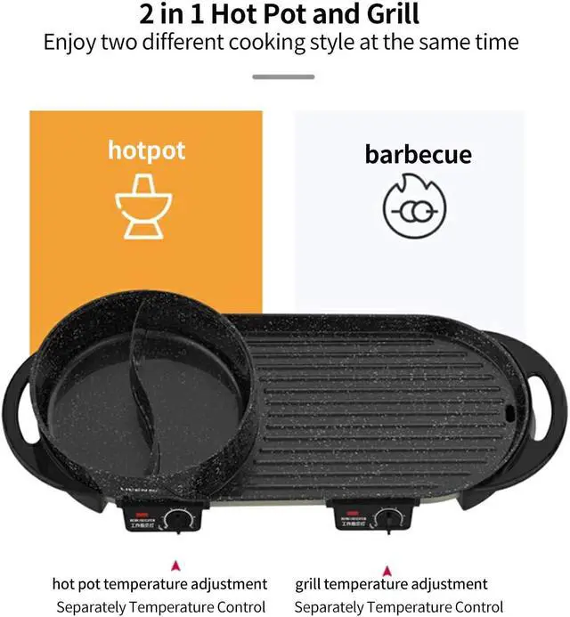 Alt view image 4 of 7 - Liven Electric Grill With Hot Pot,Multifunctional Indoor Teppanyaki Grill/Korean BBQ/Shabu Shabu Hot Pot,Separate Temperature Control,3.6L Capacity for 2-10 People,SK-J6868