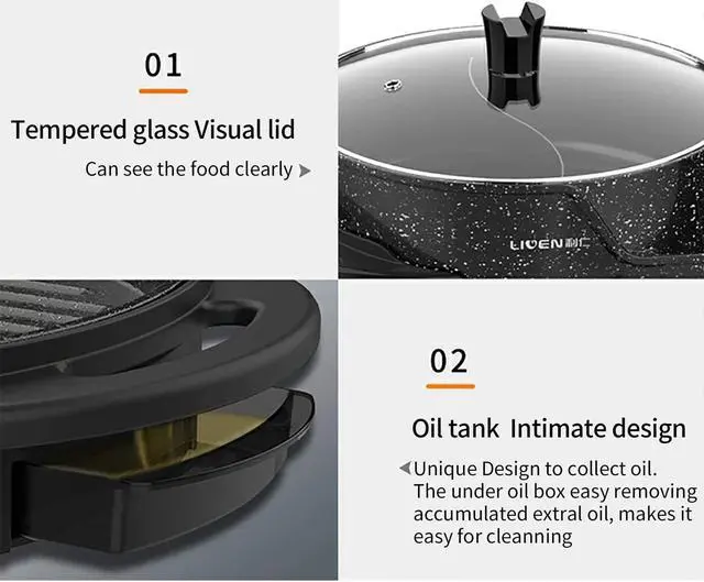 Alt view image 6 of 7 - Liven Electric Grill With Hot Pot,Multifunctional Indoor Teppanyaki Grill/Korean BBQ/Shabu Shabu Hot Pot,Separate Temperature Control,3.6L Capacity for 2-10 People,SK-J6868