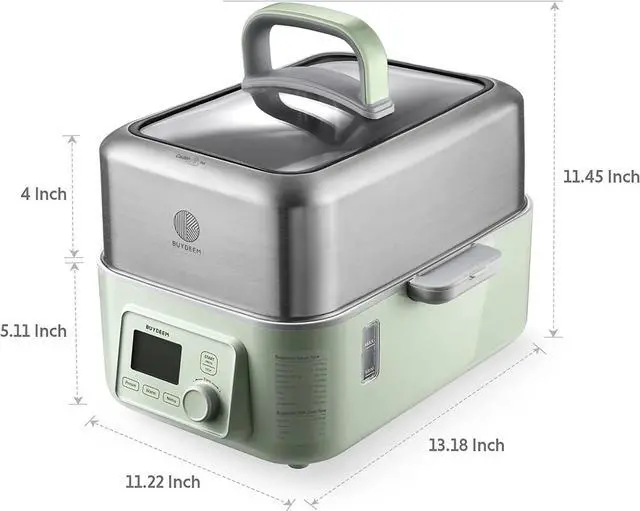 Alt view image 5 of 6 - BUYDEEM G563 5-Quart Electric Food Steamer for Cooking, One Touch Vegetable Steamer, Digital Multifunctional Steamer, 60s Quick Steam, Stainless Steel Steamer Tray & Glass Lid, Cozy Greenish, 1500W