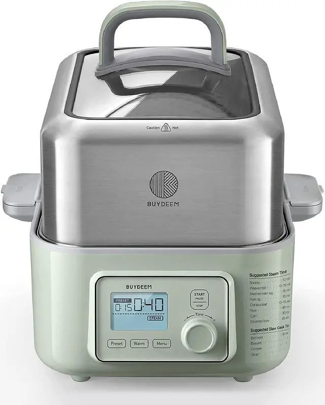 Main image of BUYDEEM G563 5-Quart Electric Food Steamer for Cooking, One Touch Vegetable Steamer, Digital Multifunctional Steamer, 60s Quick Steam, Stainless Steel Steamer Tray & Glass Lid, Cozy Greenish, 1500W