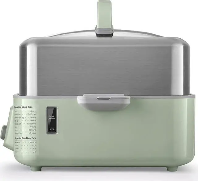 Alt view image 6 of 6 - BUYDEEM G563 5-Quart Electric Food Steamer for Cooking, One Touch Vegetable Steamer, Digital Multifunctional Steamer, 60s Quick Steam, Stainless Steel Steamer Tray & Glass Lid, Cozy Greenish, 1500W