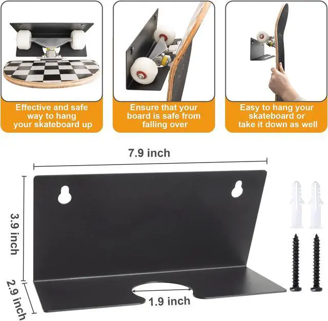 Alt view image 2 of 6 - MIUONO Skateboard Wall Mount, Skateboard Rack Wall Hanger for Storage Display, Heavy Duty Design