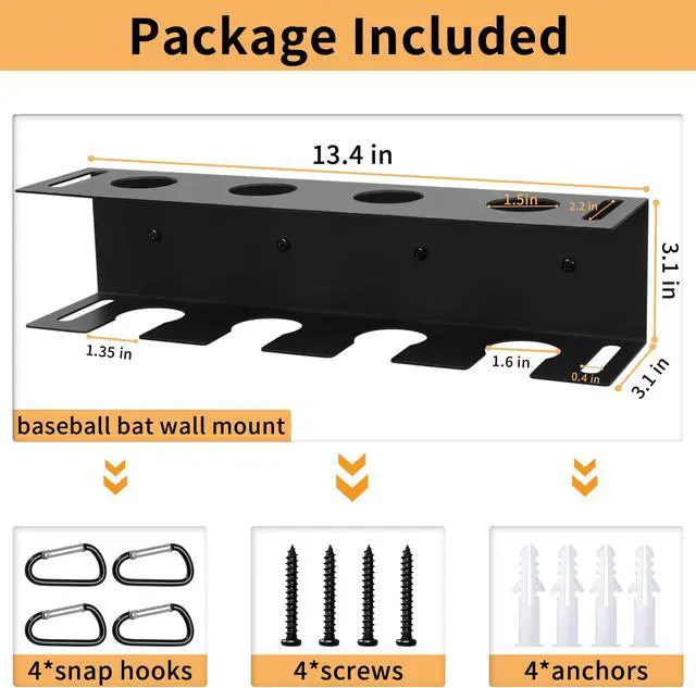 Alt view image 5 of 7 - MIUONO Baseball Bat Holder, Wall Mount Baseball Bat Rack for Wall Fence Dugout Organizer