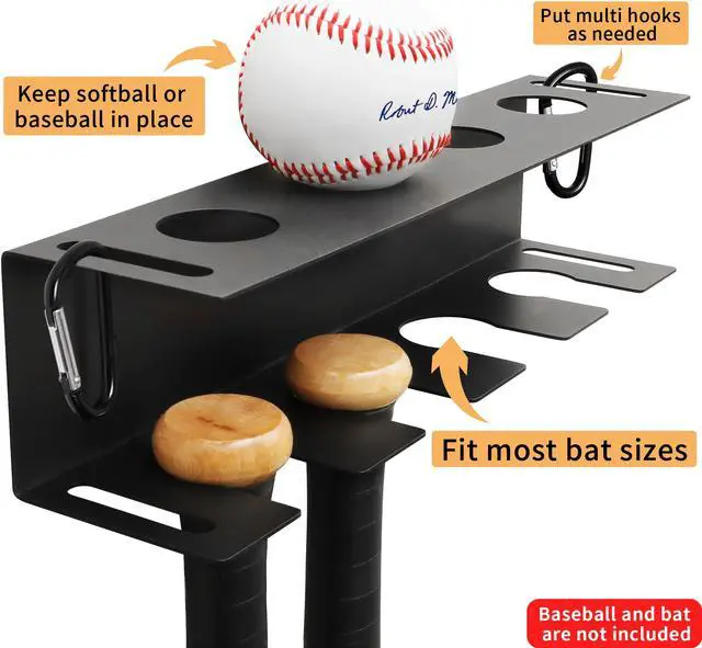 Alt view image 4 of 7 - MIUONO Baseball Bat Holder, Wall Mount Baseball Bat Rack for Wall Fence Dugout Organizer