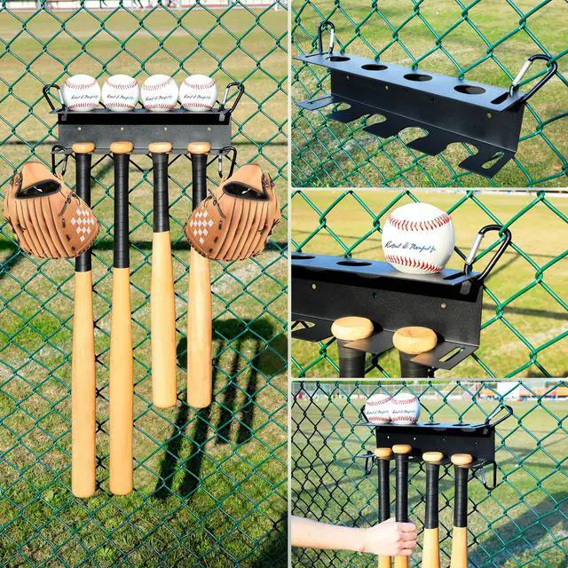 Alt view image 3 of 7 - MIUONO Baseball Bat Holder, Wall Mount Baseball Bat Rack for Wall Fence Dugout Organizer