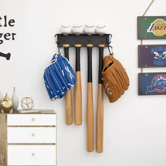 Alt view image 7 of 7 - MIUONO Baseball Bat Holder, Wall Mount Baseball Bat Rack for Wall Fence Dugout Organizer