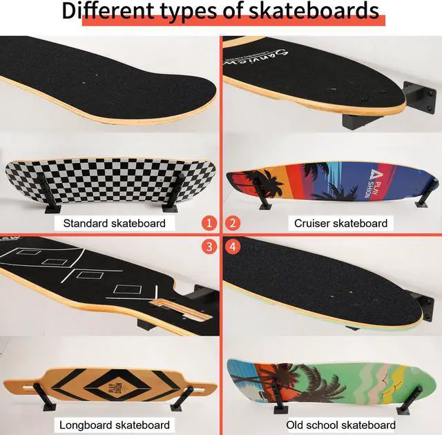 Alt view image 3 of 7 - MIUONO Skateboard Wall Mount, Longboard Skateboard Deck Rack Mount on Wall, Skateboards Floating Shelves Brackets, 4 Pack